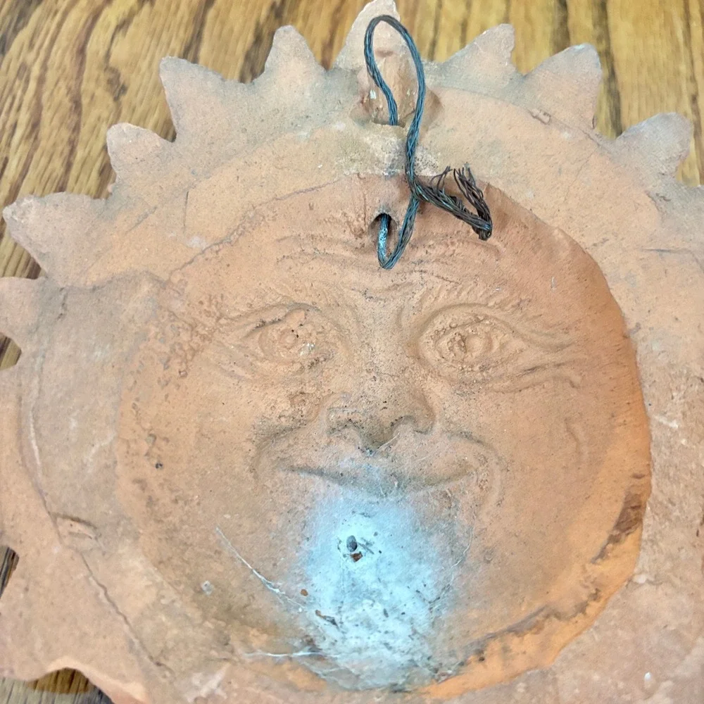 Vintage Terracotta Sun Face Wall Plaque Rustic Clay Celestial Garden Decor 6